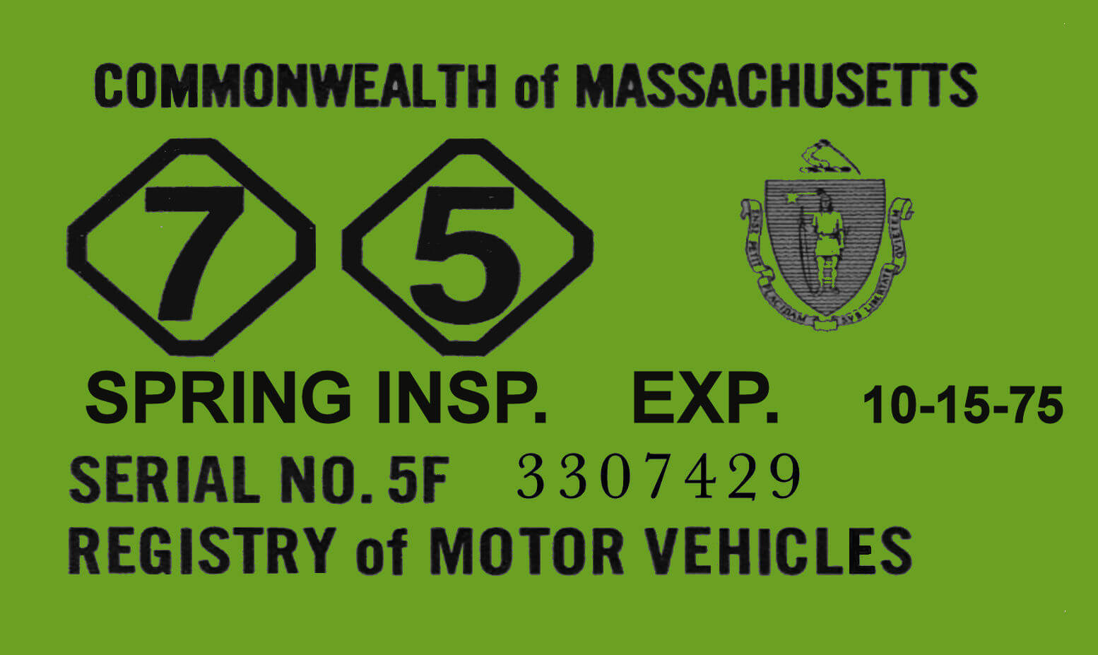 (image for) 1975 Massachusetts SPRING INSPECTION Sticker